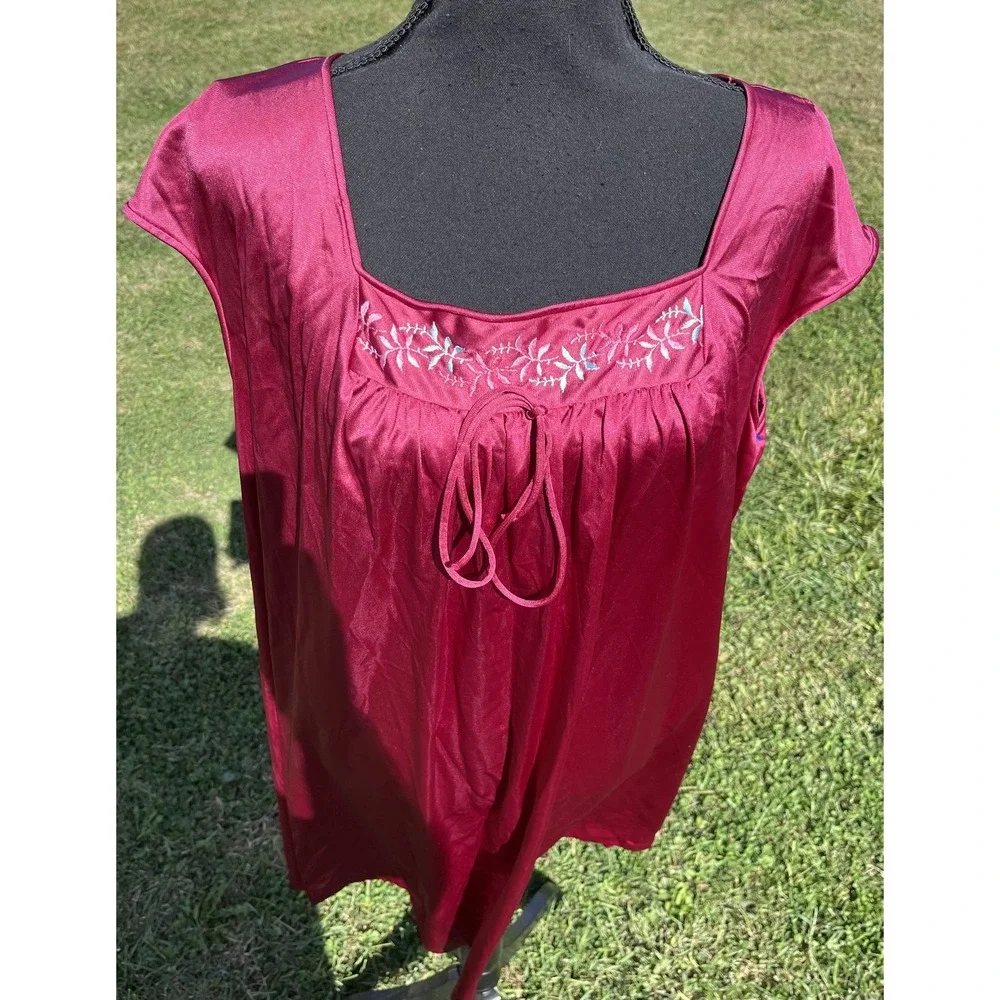 Vintage JCPenney Nightgown Robe Set Womens XXL Burgundy Embroidered Made USA 90s